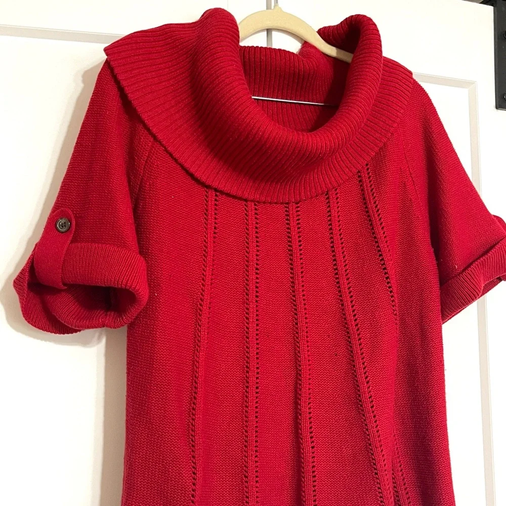 Banana Republic 100% cotton Red Cowl Turtleneck Short Sleeve Sweater - Picture 6 of 11